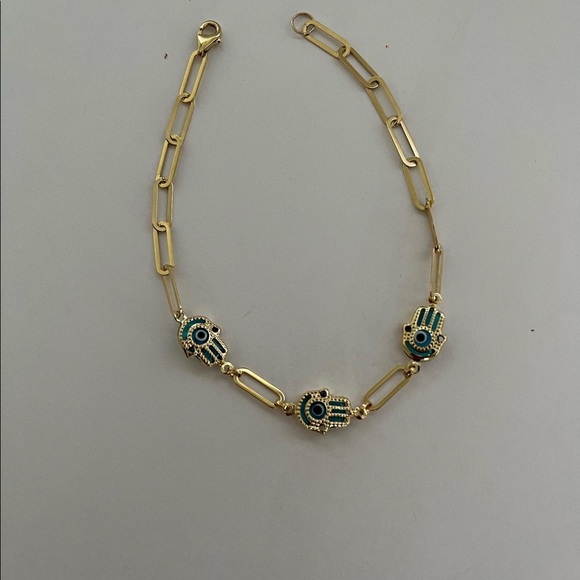 14k yellow gold hamsa hand Paperclip Bracelet